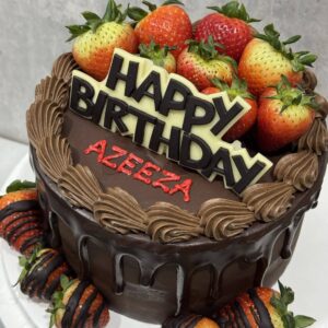 7 inch Wholecake - KETO Chocolate Moist Cake with Keto Chocolate Ganache With Decoration Strawberry and Sugar Free HAPPY BIRTHDAY