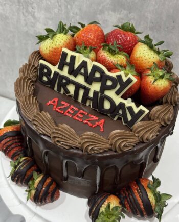 7 inch Wholecake - KETO Chocolate Moist Cake with Keto Chocolate Ganache With Decoration Strawberry and Sugar Free HAPPY BIRTHDAY